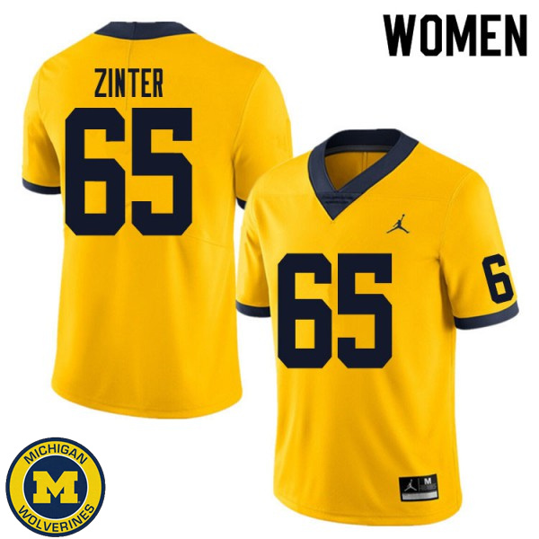 Womens Michigan Wolverines #65 Zak Zinter Yellow Fashion Jersey